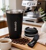 Black Stainless Steel Insulated Coffee Mug with Carrying Strap, 550 ml