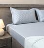 Steel Blue 100% Cotton 300TC Solid Superking Bedsheet with 2 Pillow Covers (Quilted)