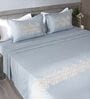 Steel Blue 300TC 100% Cotton Solid Flat Embroidered Super King Bedsheet With 2 Pillow Covers