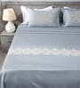 Steel Blue 300TC 100% Cotton Solid Flat Embroidered Super King Bedsheet With 2 Pillow Covers