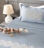 Steel Blue 300TC 100% Cotton Solid Flat Embroidered Super King Bedsheet With 2 Pillow Covers