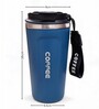 Blue Stainless Steel Insulated Coffee Mug with Carrying Strap, 550 ml