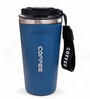 Blue Stainless Steel Insulated Coffee Mug with Carrying Strap, 550 ml