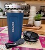 Blue Stainless Steel Insulated Coffee Mug with Carrying Strap, 550 ml