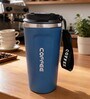 Blue Stainless Steel Insulated Coffee Mug with Carrying Strap, 550 ml