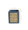Steel Blue PU Leather and Natural Rattan Desk Organizer Stationery Holder