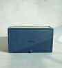 Steel Blue Rectangular PU Leather and Natural Rattan Tissue Box Holder