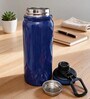 Blue Stainless Steel Shine Water Bottle with Flip Top Lid & Carry Loop, 750 ml
