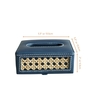 Steel Blue Square PU Leather and Natural Rattan Tissue Box Cover Decorative Tissue Holder