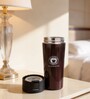 Brown Stainless Steel Travel Coffee Mug with Push Button Lid, 500 ml