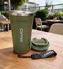 Green Stainless Steel Insulated Coffee Mug with Carrying Strap, 550 ml