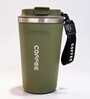Green Stainless Steel Insulated Coffee Mug with Carrying Strap, 550 ml