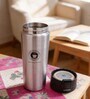 Silver Stainless Steel Travel Coffee Mug with Push Button Lid, 500 ml