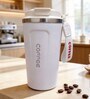 White Stainless Steel Insulated Coffee Mug with Carrying Strap, 550 ml