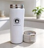 White Stainless Steel Travel Coffee Mug with Push Button Lid, 500 ml