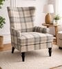 Stellan Teak Wood Beige Plaid Wing Chair With Suede Fabric Stellan Teak Wood Beige Plaid Wing Chair With Suede Fabric