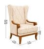 Stellan Teak Wood Wing Chair With Suede Fabric In OffWhite Colour Stellan Teak Wood Wing Chair With Suede Fabric In OffWhite Colour