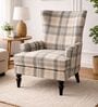 Stellan Teak Wood Beige Plaid Wing Chair With Suede Fabric Stellan Teak Wood Beige Plaid Wing Chair With Suede Fabric