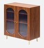 Stellar Fluted Glass 2 Door Cabinet With Automatic LED light & Adjustable Shelf In Brown finish