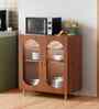 Stellar Fluted Glass 2 Door Cabinet With Automatic LED light & Adjustable Shelf In Brown finish