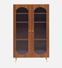Stellar  Fluted Glass 2 Door Cabinet With Automatic LED light & Adjustable Shelf Tall Size In Teak Brown