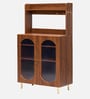 Stellar Fluted Glass Crokery Unit With Automatic LED light & Adjustable Shelf In Teak Brown