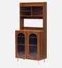 Stellar Fluted Glass Crokery Unit With Automatic LED light & Adjustable Shelf In Teak Brown