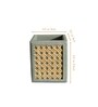 Stone Blue PU Leather and Natural Rattan Desk Organizer Stationery Holder