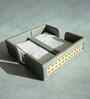 Stone Grey PU Leather and Natural Rattan Tissue Holder with Weighted Bar Design