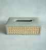 Stone Grey Rectangular PU Leather and Natural Rattan Tissue Box Holder