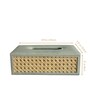 Stone Grey Rectangular PU Leather and Natural Rattan Tissue Box Holder