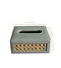 Stone Grey Square PU Leather and Natural Rattan Tissue Box