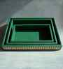 Emerald Green Small PU Leather and Natural Rattan Multipurpose Tray