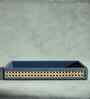Steel Blue Large PU Leather and Natural Rattan Multipurpose Tray