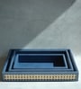 Steel Blue Large PU Leather and Natural Rattan Multipurpose Tray