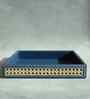 Steel Blue Medium PU Leather and Natural Rattan Multipurpose Tray