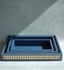 Steel Blue Medium PU Leather and Natural Rattan Multipurpose Tray