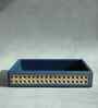 Steel Blue Small PU Leather and Natural Rattan Multipurpose Tray