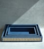 Steel Blue Small PU Leather and Natural Rattan Multipurpose Tray