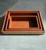 Tan Brown Medium PU Leather and Natural Rattan Multipurpose Tray