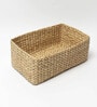 (1Pc) Beige Straw Rectangular Storage Basket & Wardrobe Organiser
