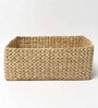 (1Pc) Beige Straw Rectangular Storage Basket & Wardrobe Organiser