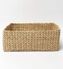 (1Pc) Beige Straw Rectangular Storage Basket & Wardrobe Organiser