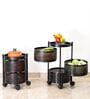 Storage Rack | 3-Layer Round Multipurpose Storage Trolley with Wheels | Rotating Vegetable Kitchen Rack | Kitchen Cabinet Spice Rack | Metal Fruit Storage Rack | Black