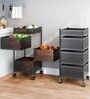 Storage Rack | 3-Layer Square Multipurpose Storage Trolley with Wheels | Rotating Vegetable Kitchen Rack | Kitchen Cabinet Spice Rack | Metal Fruit Storage Rack | Black
