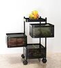 Storage Rack | 3-Layer Square Multipurpose Storage Trolley with Wheels | Rotating Vegetable Kitchen Rack | Kitchen Cabinet Spice Rack | Metal Fruit Storage Rack | Black