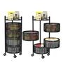 Storage Rack | 4-Layer Round Multipurpose Storage Trolley with Wheels | Rotating Vegetable Kitchen Rack | Kitchen Cabinet Spice Rack | Metal Fruit Storage Rack | Black