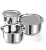 Storehaus Triply SAS Tope Set of 3 with Lids (14 cm 1.1 L, 16 cm 1.6 L, 18 cm 2 L), Steel-Aluminium-Steel, Induction & Gas Safe