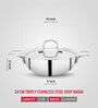 Storehaus Triply Stainless Steel 24 cm Deep Kadai with Lid, 3 L, Broad Handles, Induction & Gas Safe