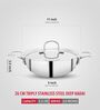 Storehaus Triply Stainless Steel 26 cm Deep Kadai with Lid, 3.5 L, Broad Handles, Induction & Gas Safe